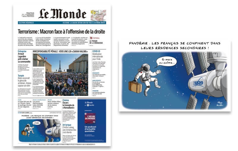 Dessin en une du journal Le Monde du 27/04/2021