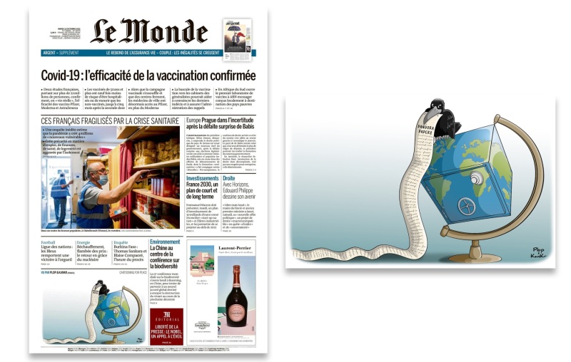Dessin en une du journal Le Monde du 12/10/2021