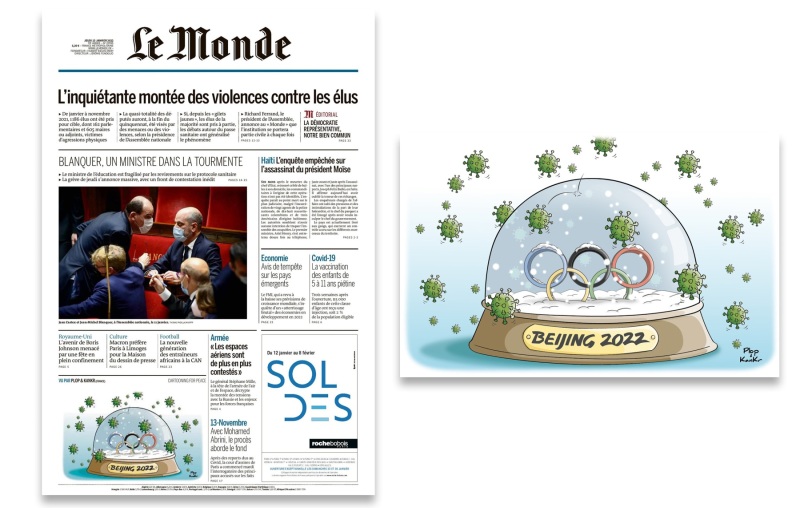 Dessin en une du journal Le Monde du 13 /01/2022