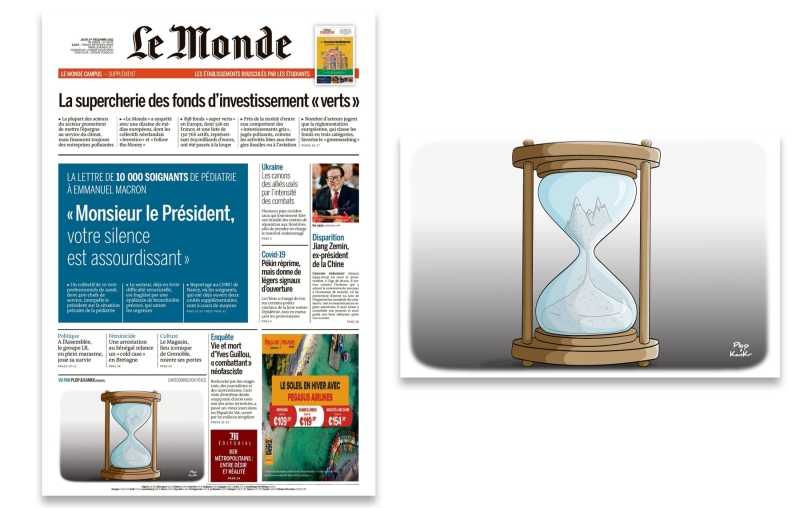 Dessin en une du journal Le Monde du 01/12/2022